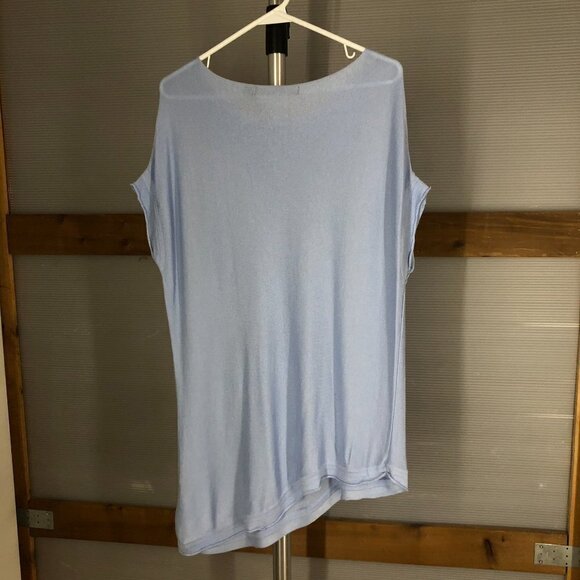 IRIS SETLAWKE Viscose Cashmere Blue Asymmetrical Knit Short Sleeve Top‎ Sz S - Picture 6 of 10